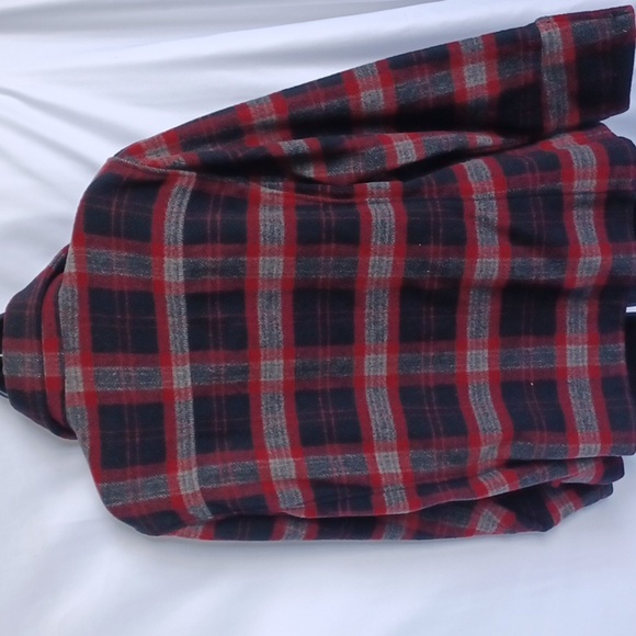 WOOLRICH Raeburn Red Plaid Wool Peacoat Size L, Zip Sleeves, 24" PTP, 26"L,EUC - Picture 6 of 9